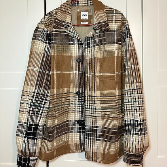 ZARA Plaid 100% Wool Jacket - Medium - Picture 1 of 5